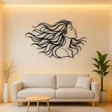 Windblown Hair Face Metal Wall Art | Minimalist Woman Line Art