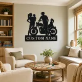 Personalized Motorcycle Family with Seated Daughter Metal Wall Art - lifestyle view 4