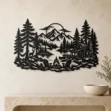 Campfire in the Pines Metal Wall Art | Nature Silhouette Decor - lifestyle view 3