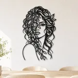 Leaf Veil Face Metal Wall Art | Minimalist Woman Line Art - lifestyle view 4