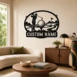 Décoration murale en métal personnalisée golfeur avec scène de fairway