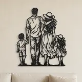 Familia de Cuatro Paseo Cartel de Metal | Decoración Silueta Familiar
