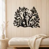 Cat and Butterfly Vine Metal Wall Art | Pet Lover Silhouette Decor - lifestyle view 5