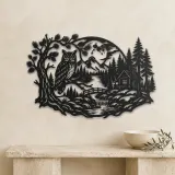 Owl Woodland Night Metal Wall Art | Wildlife Silhouette Decor - lifestyle view 3