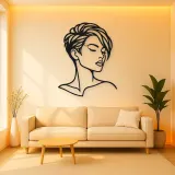 Short Hair Modern Face Metal Wall Art | Minimalist Woman Line Art