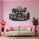 Modern Fireplace Scene Metal Wall Art | Cozy Home Metal Decor