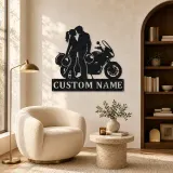 Personalized Helmet Couple and Touring Motorcycle Metal Wall Art - lifestyle view 5