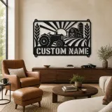 Cartel de metal personalizado de tractor vintage con escena de granja
