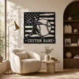 Personalized Softball Batter Distressed American Flag Metal Wall Art - lifestyle view 5