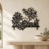 Teapot Floral Steam Metal Wall Art | Botanical Metal Wall Decor - lifestyle view 3
