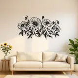 Poppy Field Line Metal Wall Art | Botanical Metal Wall Decor