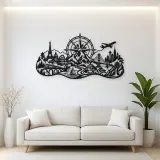 Compass Mountain Flow Metal Wall Art | Nature Silhouette Decor