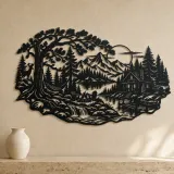 Forest Cabin Retreat Metal Wall Art | Nature Silhouette Decor - lifestyle view 3