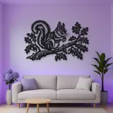 Squirrel Oak Branch Metal Wall Art | Wildlife Silhouette Decor