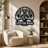 Personalized Football Player Crossed Balls Flame Metal Wall Art - lifestyle view 5
