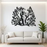 Cat and Butterfly Vine Metal Wall Art | Pet Lover Silhouette Decor