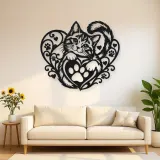 Cat Paw Heart Metal Wall Art | Pet Lover Silhouette Decor