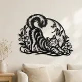 Katze Dehnung Flow Metall-Wandkunst | Tierliebhaber-Silhouette-Dekor