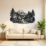 River through the Forest Metal Wall Art | Nature Silhouette Decor