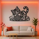 Playful Kitten Yarn Metal Wall Art | Pet Lover Silhouette Decor