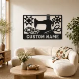 Décoration murale en métal personnalisée de machine à coudre avec détails de quilt