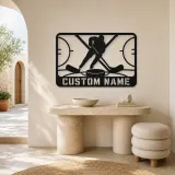 Personalized Ice Hockey Metal Wall Art with Crossed Sticks - lifestyle view 3