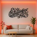 Flute Botanical Line Metal Wall Art | Music Room Wall Decor