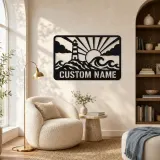 Personalized Lighthouse Metal Wall Art with Ocean Waves - lifestyle view 5