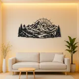 Mountain Sunrise Arc Metal Wall Art | Nature Silhouette Decor