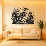 Heron Reed Garden Metal Wall Art | Wildlife Silhouette Decor