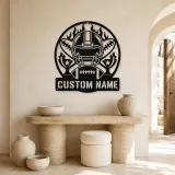 Personalized Football Helmet Trophy Flame Metal Wall Art - lifestyle view 3