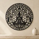 Meditation Silhouette Circle Metal Wall Art | Movement Silhouette Decor - lifestyle view 3