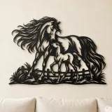 Arte mural de metal de yegua y potro | Decoración ecuestre