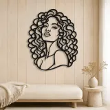 Curly Hair Portrait Metal Wall Art | Minimalist Woman Line Art - lifestyle view 5