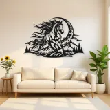 Horse and Moon Arc Metal Wall Art | Equestrian Wall Decor