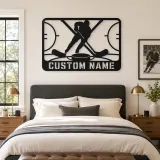 Personalized Ice Hockey Metal Wall Art with Crossed Sticks - lifestyle view 2