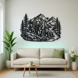 Bear Mountain Scene Metal Wall Art | Wildlife Silhouette Decor