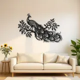 Peacock Feather Flow Metal Wall Art | Wildlife Silhouette Decor