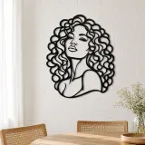 Curly Hair Portrait Metal Wall Art | Minimalist Woman Line Art - lifestyle view 4