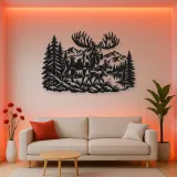 Moose Pine Forest Metal Wall Art | Wildlife Silhouette Decor
