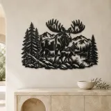 Moose Pine Forest Metal Wall Art | Wildlife Silhouette Decor - lifestyle view 3
