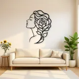 Rose Profile Muse Metal Wall Art | Minimalist Woman Line Art