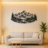Cabin below the Peaks Metal Wall Art | Nature Silhouette Decor