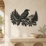 Raven Forest Branch Metal Wall Art | Wildlife Silhouette Decor - lifestyle view 3