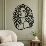 Curly Hair Portrait Metal Wall Art | Minimalist Woman Line Art - lifestyle view 2