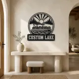 Personalized Pontoon Boat Metal Wall Art with Mountain Lake - lifestyle view 3
