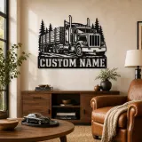 Décoration murale en métal personnalisée de camion semi à plateau forestier