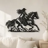 Metall-Wandkunst Cowgirl und Pferd | Equestrian Wanddeko