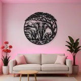 Elephant Tree Circle Metal Wall Art | Wildlife Silhouette Decor