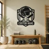 Personalized Baseball Helmet Crossed Bats Shield Metal Wall Art - lifestyle view 4